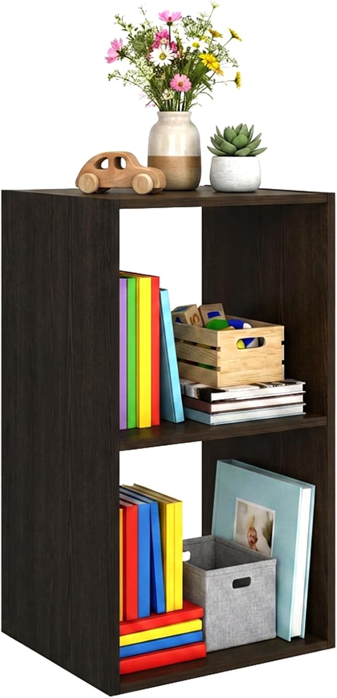 2026 Wooden 2 Cube Shelf Storage Organizer with Anti-Tipping Kits + Reversible Open Back Solid Panel Bookcase (11 x 11 Unit Cell Chocolate)