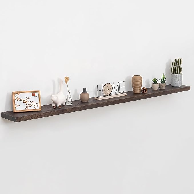 Fun Memories 72" Floating Shelves for Wall, Rustic Solid Elm Wood Floating Shelves - Invisible Bracket Mount, Extra Long Wall Mounted Shelf for Living Room, Bathroom, Bedroom, Kitchen, Walnut