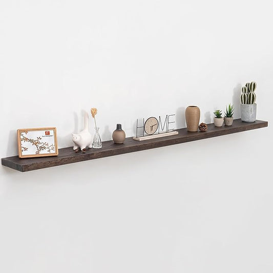 Fun Memories 72" Floating Shelves for Wall, Rustic Solid Elm Wood Floating Shelves - Invisible Bracket Mount, Extra Long Wall Mounted Shelf for Living Room, Bathroom, Bedroom, Kitchen, Walnut