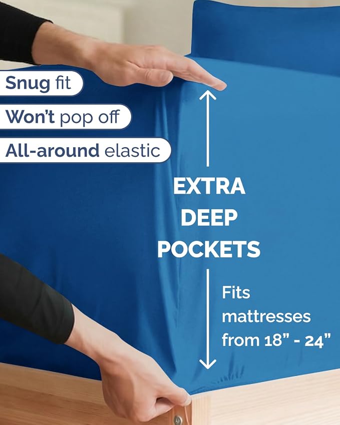 Extra Deep Twin XL Sheet Set - 4 Piece College Dorm Bed Sheets Set with Extra Deep Pockets - Ultra-Soft, Comfy & Breathable Bedding for Women, Men, Kids & Teens - Wrinkle & Fade Resistant - Royal Blue