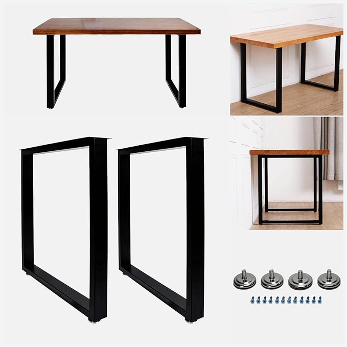 LCSDLHLSY Metal Table Legs 28x24 Inch, Modern Industrial Steel Square Frame for DIY Dining Table, Kitchen Table Base, Desk, Workstation, Desk Legs,Supports 1000lbs, Set of 2 (Black)