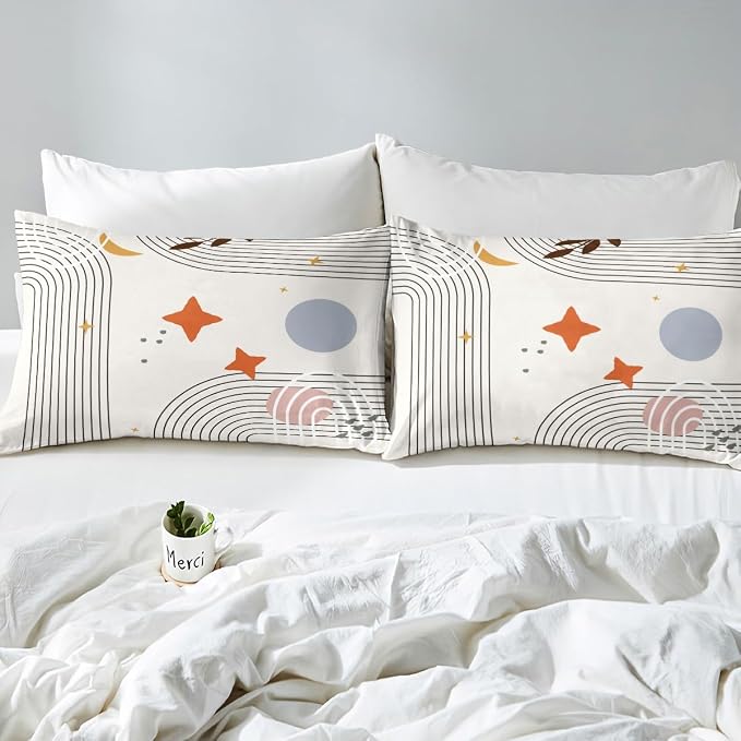 Erosebridal Abstract Red Sun Comforter Cover Geometric Lines Bed Set, Aesthetic Duvet Cover King Size Vintage Minimalist Bedding Sets, Modern Bedspread Cover Luxury Grey Circle Room Decoration