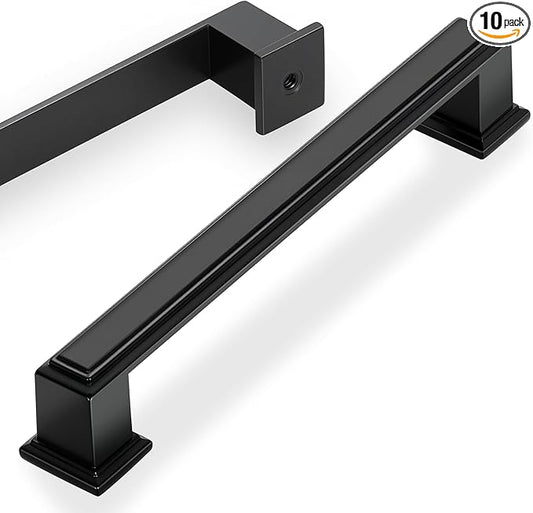 Lardmon 10 Pack 5 Inch(128mm) Hole Center Matte Black Modern Cabinet Pulls Kitchen Cabinet Handles Kitchen Cabinet Hardware Timeless Drawer Pulls for Dresser Cupboard Wardrobe, M-Black(5x10)