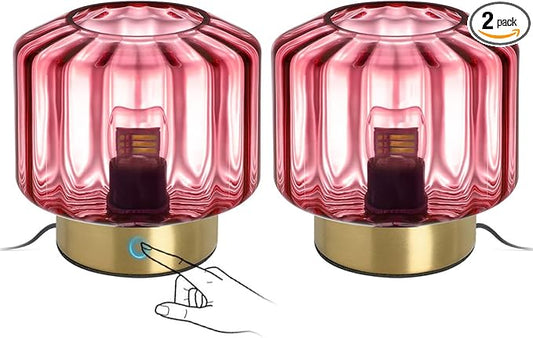 touch table lamps set of 2 Mid Century Modern lamp Gold Table lamp Purple Glass Desk lamp nightstand lamp vintage desk lamp small table light table lamp for end table Bedroom Living Room farmhouse