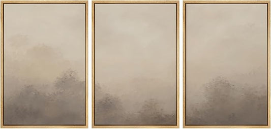 SIGNWIN Framed Canvas Print Wall Art Set Neutral Misty Forest Landscape Earth Tone Illustrations Modern Art Decorative Boho Relax/Zen Nordic for Living Room, Bedroom, Office - 24"x36"x3 Natural