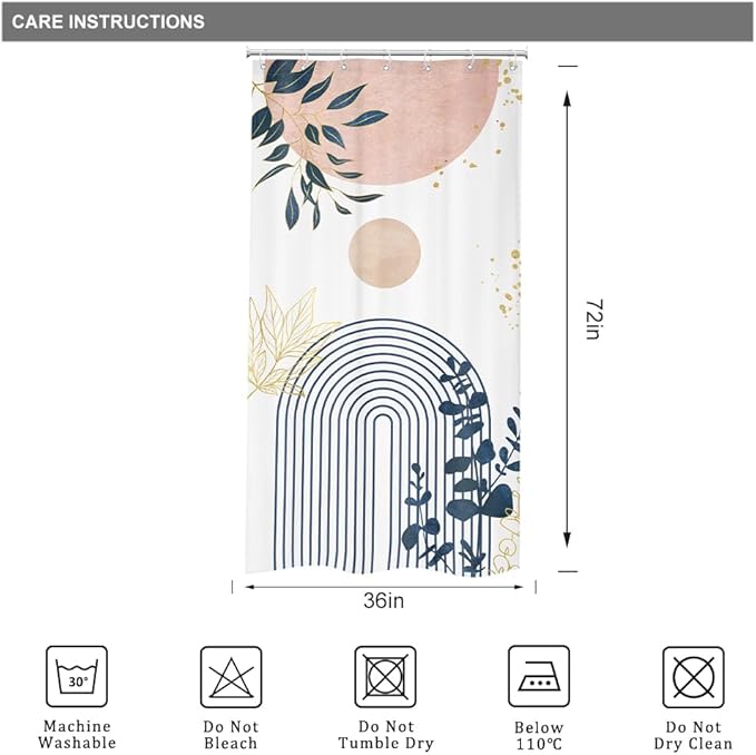 Riyidecor Small Stall Rv Narrow Half Shower Curtain for Bathroom Decor 36Wx72H Pink Blue Abstract Boho Modern Single Stand Up Minimalist Art Printed Fabric Polyester Waterproof 7 Pack Plastic Hook