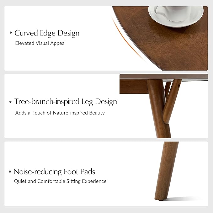 HULALA HOME Round Dining Table for 4, 45” Solid Wood Kitchen Table, Small Dinner Coffee Writing Table for Kitchen Dining Room, Save Space, Walnut