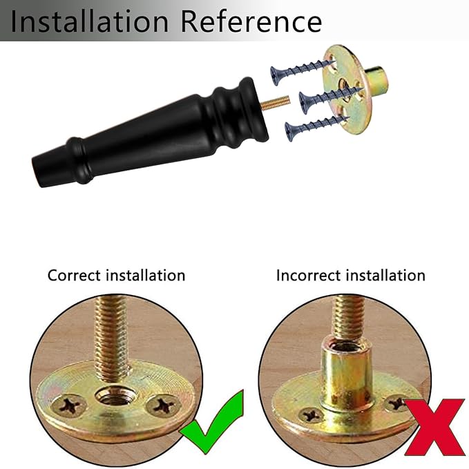 Maricome Furniture Legs 8 inches Set of 4 Pre-drilled M8 Bolt Wood Bun Replacement Legs for Sofa Couch Cabinet Chair Black Solid Round Turned Screw in