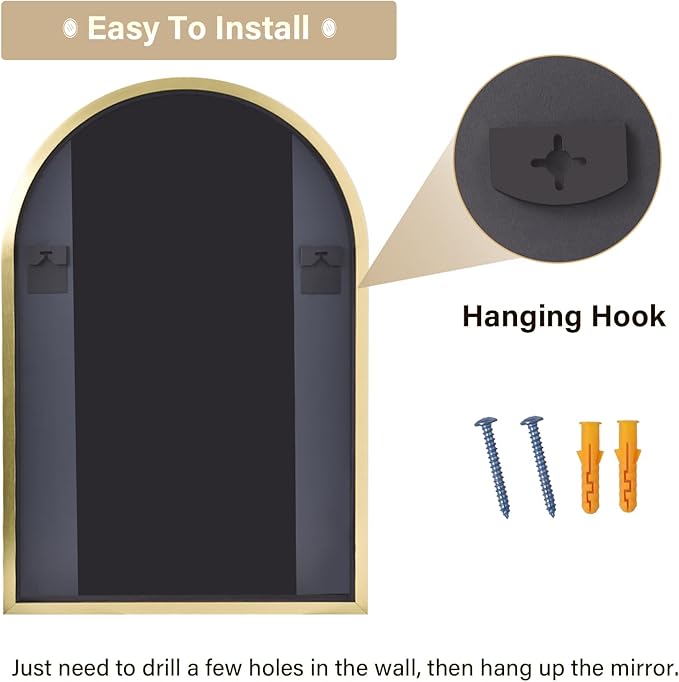 HARRITPURE Arched Bathroom Mirror - 30"x40" Gold Large Wall Mounted Vanity Mirror Aluminum Alloy Frame Arch Wall Mirror for Living Room, Bedroom and Entryway
