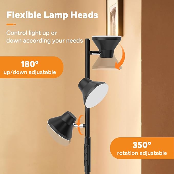 SIBRILLE LED Floor Lamp, 36W Modern Floor Lamp with Remote & Touch Control, 4 Color Temperatures, Standing Lamp with 3 Rotatable Lights, Floor Lamps for Living Room, Bedroom, Office
