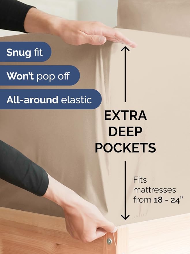 Extra Deep Queen Sheet Set - 6 Piece Breathable and Cooling Sheets - Hotel Luxury Bedding for Women, Men, Kids & Teens - Easy & Secure Fit - Soft, Wrinkle Free and Comfy - Extra Deep Pockets - Wheat
