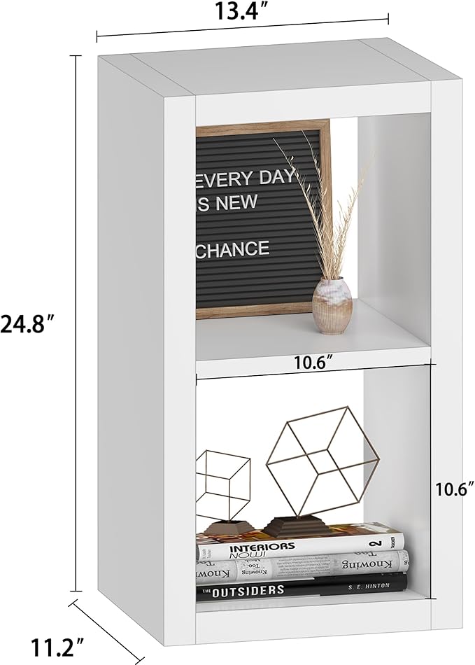 furtble 2-Pack Bookshelf Storage, 2 Cube Storage Organizer, Modern Wood Open Bookcase, Multifunctional Display Shelf for Living Room, Bedroom, Home Office, White
