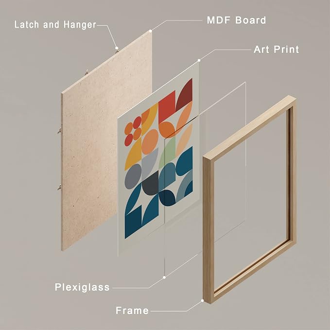 SIGNWIN Framed Mid-Century Modern Colorful Geometric Polygons Wall Art, Set of 4 Abstract Geometric Wall Decor Prints, Nature Wilderness Wall Décor for Living Room, Bedroom - 8"x10" Natural
