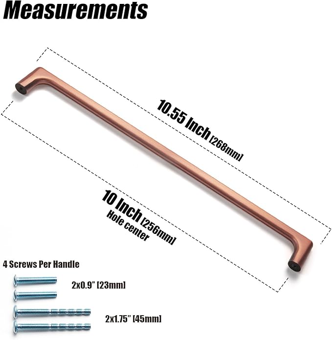 Goo-Ki Brushed Copper Cabinet Pulls with 10''Hole Centers, Modern Style Zinc Alloy Cabinet Handles for Dresser,Wardrobe,Cupboard- 6 Pack