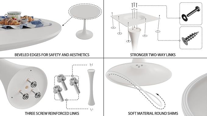 White Tulip Table - 31.5 Inch Mid-Century Modern Round Dining Table for 1-2 Person,Small Space Round Table for Kitchen,Living Room,Office,Cafe,Easy Assembly