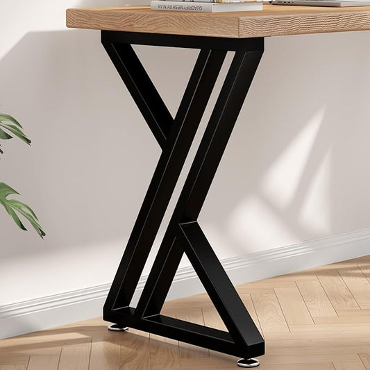 Metal Table Legs 28" H x 20" W Furniture Desk Bench Dining Table Legs with Adjustable Feet Z Shape Heavy Duty Desk Base Set of 2 Black