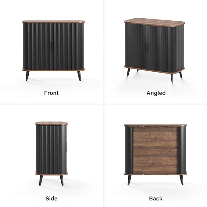Accent Cabinet with Sliding Doors - Black Sideboard Buffet Cabinet with Storage for Coffee Bar, Console Table - MCM Design Bar Cabinets for Modern Home Décor Set 3