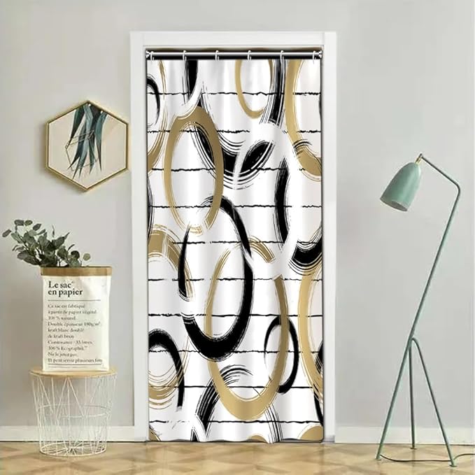 Modern Abstract Style Shower Curtain Black White Round Pattern Geometric Lines Shower Curtains for Art Aesthetic Bathroom Waterproof Fabric Decor Set with Hooks, 36W x 72H Inch