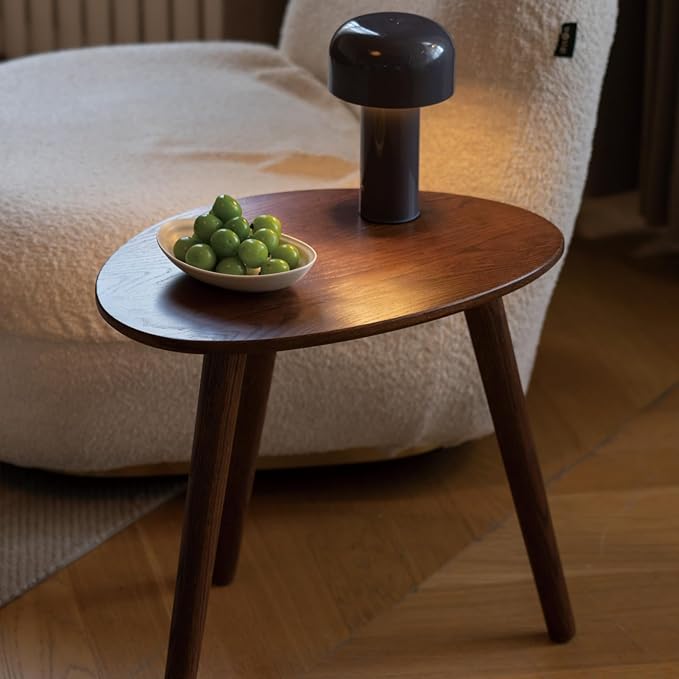 Small Oval Coffee Table, Mid Century Modern Coffee Table for Living Room, 100% Solid Oak Wood Side Table End Tables for Home (Walnut Color, 19.68" Wx13.38 Dx17.71 H)