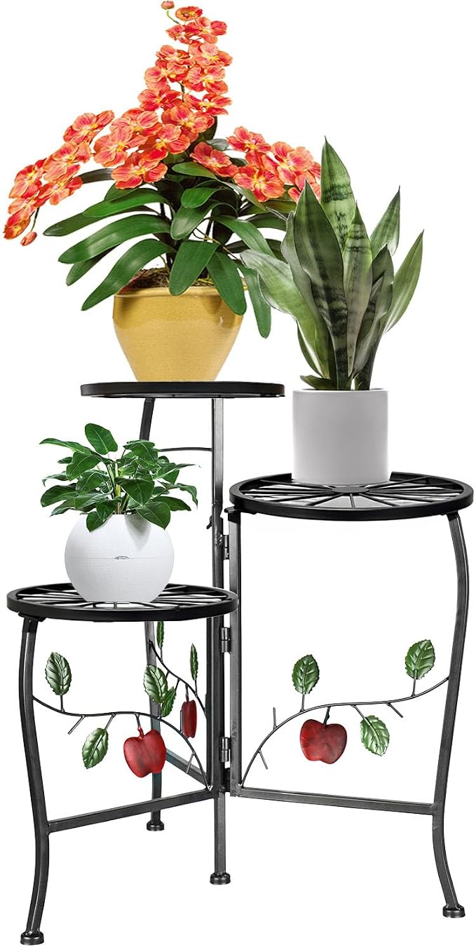 3 Tier Metal Plant Stand Indoor Outdoor Fold Waterproof Flower Plant Fit For Garden Balcony Patio Living Room Balcony Office Yard