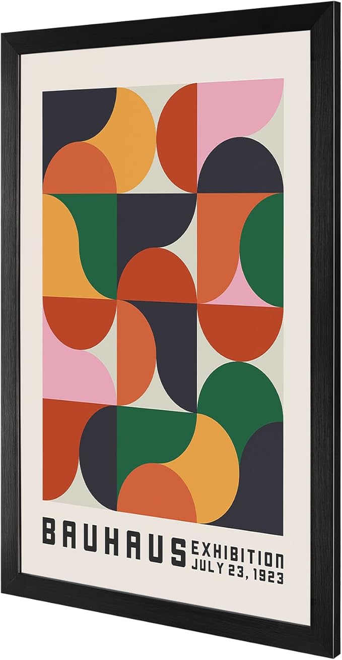 LZMXWX Vintage Bauhaus Exhibition Poster July 23 1923 Geometric Abstract Design With Colorful Shapes Canvas Wall Art Maximalist Prints For Home Bedroom Dorm Wall Decor 8x12in Black Framed Flat