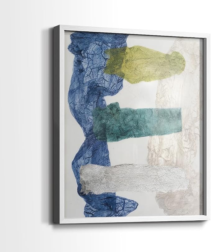 Renditions Gallery Set of 2 Peel & Stick Framed Prints, Elegant Abstract Wall Art, Dyed Cloth Texture Wall Decor, Re-Stickable - Ready to Hang - 11"x14" - White Frame LT588