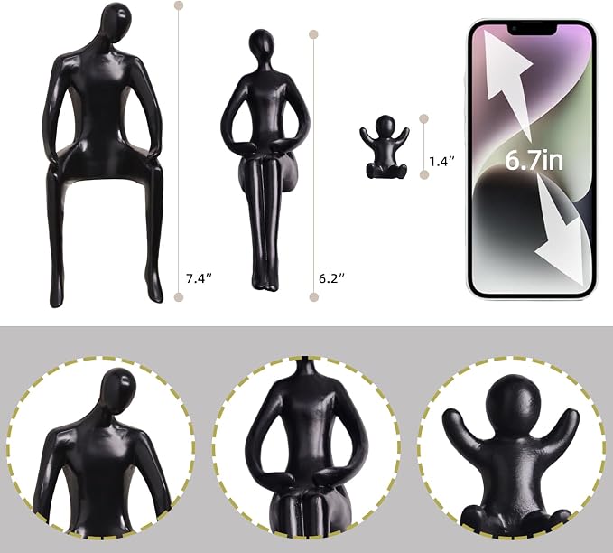 Quoowiit Black Bookshelf Decor Family Sculpture, Abstract Art Ornament Coffee Table Decor, Modern Aesthetic Family Figurine Decoration for Home Office Shelf Table Desk Living Room Set of 3