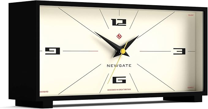 NEWGATE® Thunderbird Desk Clock | Retro Contemporary Rectangular Design | Black | Modern mid-Century Style for Desk, Mantel, Table top or Shelf