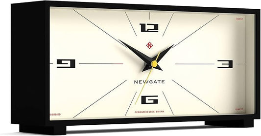 NEWGATE® Thunderbird Desk Clock | Retro Contemporary Rectangular Design | Black | Modern mid-Century Style for Desk, Mantel, Table top or Shelf