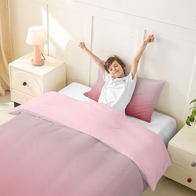 Erosebridal Ombre Blush Pink Comforter Cover Twin Girly Pastel Pink Duvet Cover for Kids Teens Princess Gradient Bedding Set Aesthetic Dreamy Bed Set with Zipper