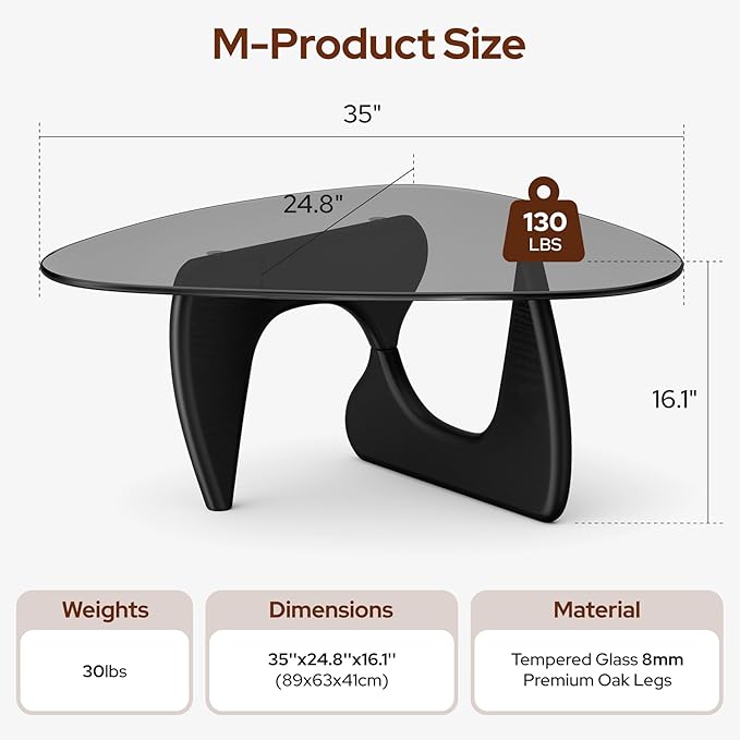 Modern Triangle Glass Coffee Table, Mid Century Coffee Table for Living Room Bedroom Reception Office Tables