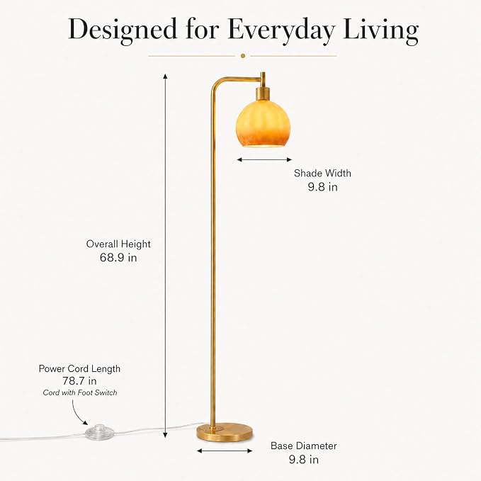 67" Soft Glow Art Deco Floor Lamp - Metal Pole Sunset Glass Lamp, Pedal Switch & E26 Bulb, Perfect for Bedroom Living Room Office Scandinavian/Minimalist/Contemporary Interiors