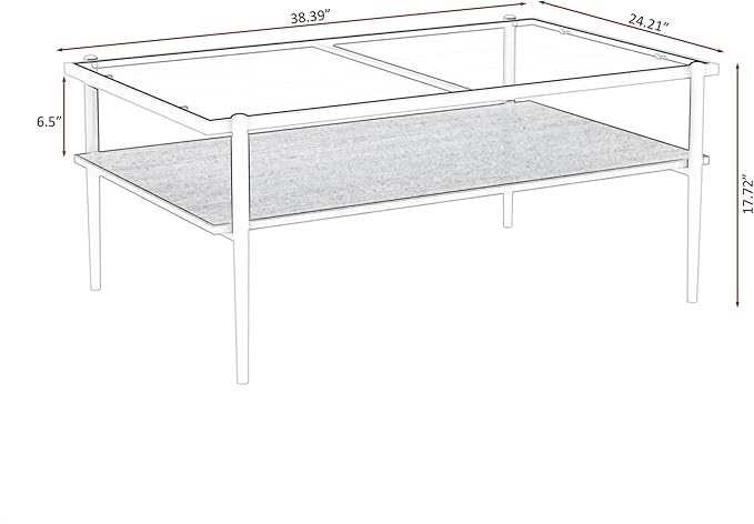 Mid Century Modern 2-Tier Coffee Table with Gray Tempered Glass Top & Wood Storage Shelf – Space-Saving Center Table for Living Room, Apartment & Small Spaces (White)