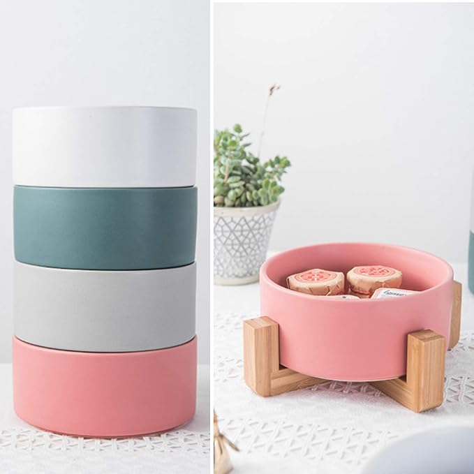 MINGZHE Ceramic Outdoor Planters,Flower Pot with Wooden Stand Indoor Display Rack Succulents Pots Round Planters for Indoor Plants(#2)