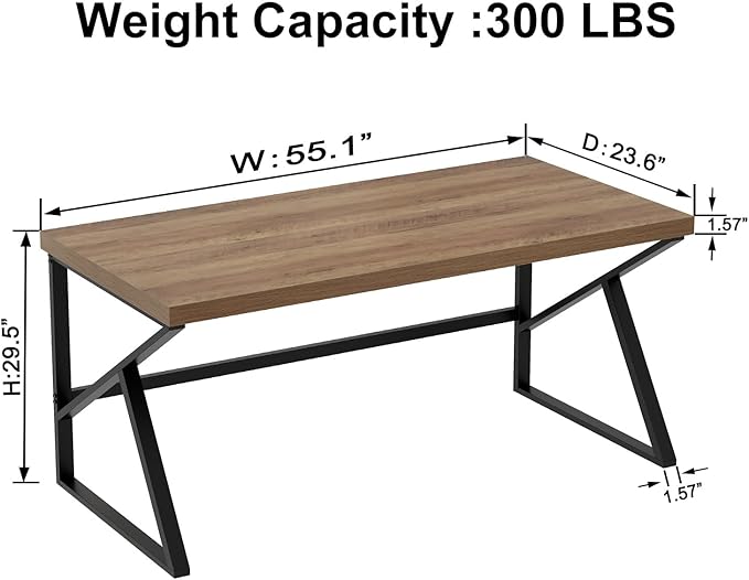 HSH Minimalist PC Desk, Industrial Home Office Desk, Sturdy Wood and Metal Desk, Rustic Vintage Oak 55 Inch Work Study Writing Desks Computer Table for Living Room Bedroom