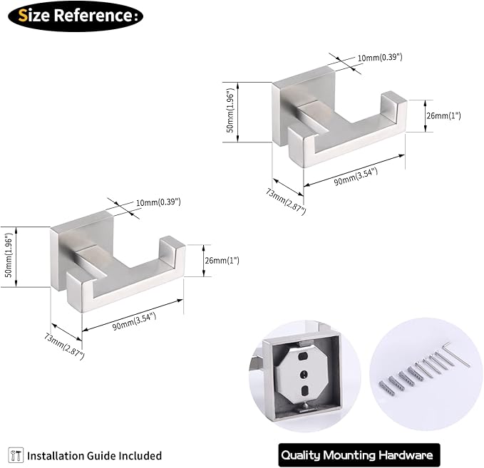 GERZWY Brushed Stainless Steel Coat/Robe Clothes Hook for Bath Kitchen Modern Hotel Style, Bathroom Double Towel Hook Wall Mounted 2 Pack AG1417B-LS