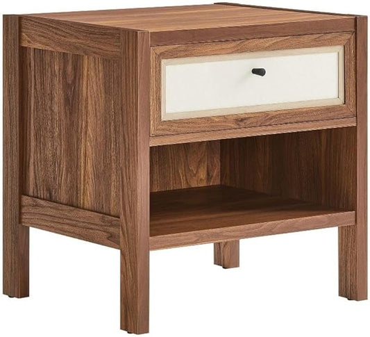 Modway Capri Mid-Century Modern Wood Grain Nightstand Bedside Table in Walnut, Side Table with Drawer, Nightstand with Storage