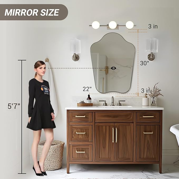 ANDY STAR Brushed Nickel Bathroom Mirror, 22x30 Scalloped Wall Mirror for Vanity, Curved Shaped Mirror for Entryway, Bedroom, Anti-Rust Stainless Steel Frame
