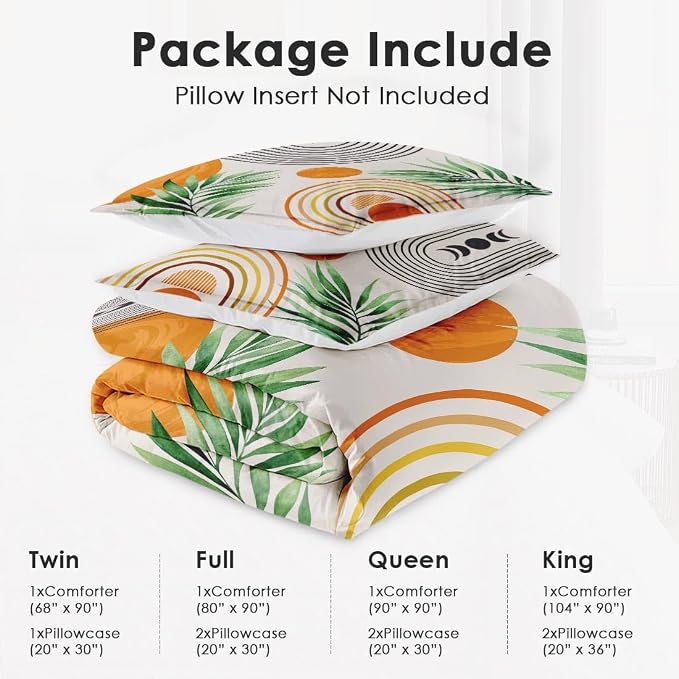 WeCozy Twin Size Comforter Set with Pillowcase, Contemporary Mid Century 2 Pcs Bedding for Kids and Adults, Rainbow Sun Boho Geometric Soft Comforter Set for Bedroom Bed Decor