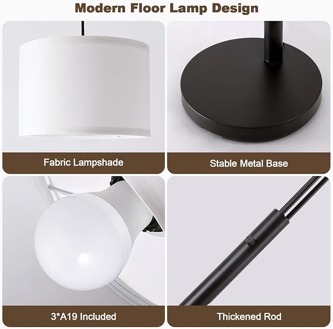 Netin 3 Light Arc Floor Lamps for Living Room, Large Floor Lamp with Remote Control, Modern 80" Tall Standing Lamp, 3 Color Temperature, Mid Century Tree Floor Lamp for Bedroom, Office