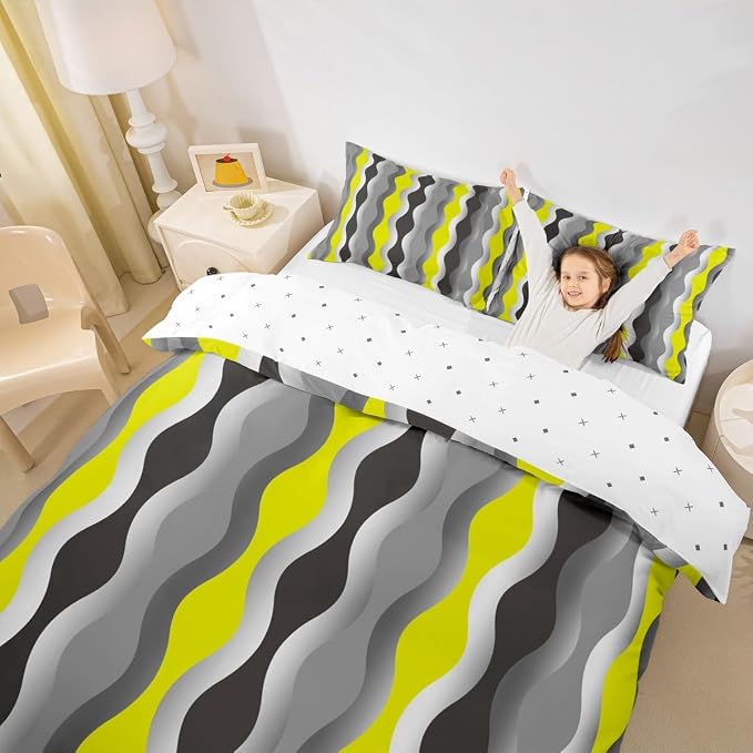 Geometric Duvet Cover Yellow Grey Black Comforter Cover Mid Century Retro Bedding Set for Kids Adults Abstract Modern Decor Bedspread Cover Kids Room Decor Full Size Bedclothes Zipper (No Comforter)