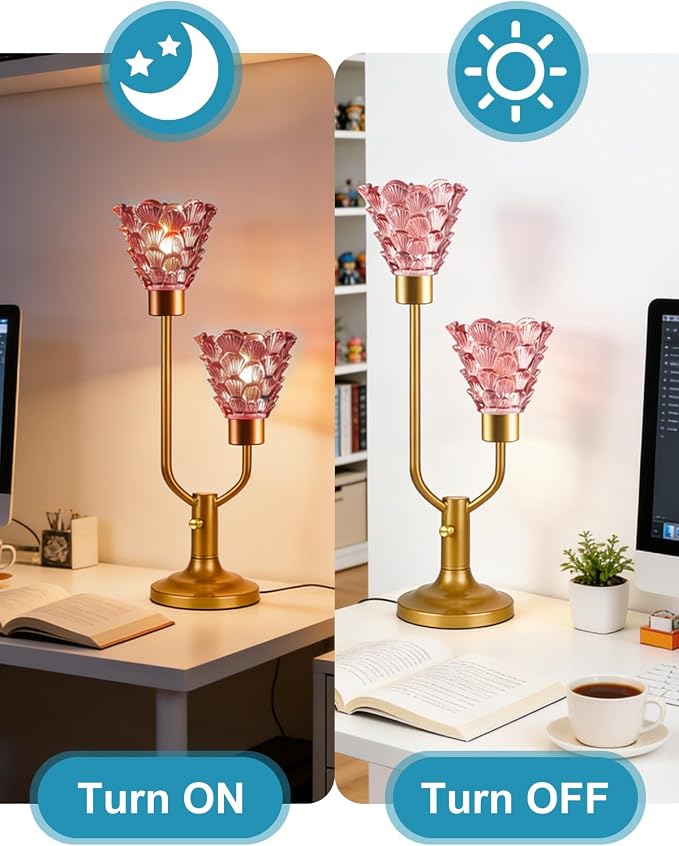 Lightdot Mid Century Modern Table Lamp for Living Room Dimmable Vintage Gold Desk Lamp Red Glass Nightstand Lamp 2 Bulbs Included Warmwhite Ambient Bedside Lamps for Bedroom Home Office Decor Gift