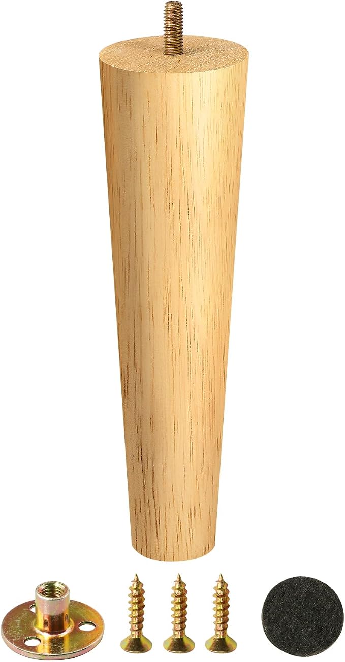 FoDau770 Rubber Wood Furniture Legs 9 Inches, 5/16" UNC Straight Tapered Wood Feet Mid Century Sofa Legs, Wooden Furniture Feet Replacement Parts for Cabinet Couch Dresser Chair Ottoman Table