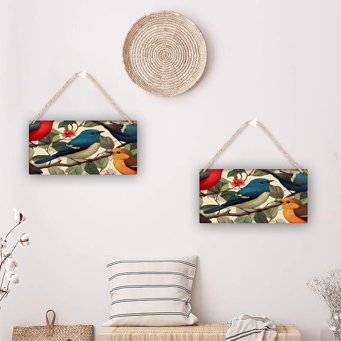Botanical Birds Wooden Sign 12x6 Inch - Vintage Decor for Traditional Home Lovers & Bird Admirers, Suitable for Classic styles Rooms & Art Spaces