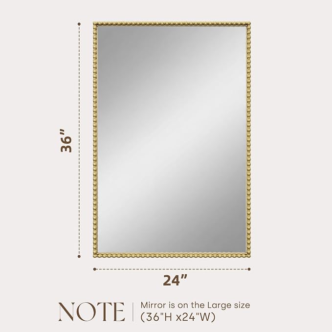 Uniclinens Vintage Rectangle Mirror Decor - Antique Large Gold Beaded Mirror for Wall Decor with Metal Frame, Ideal for Bathroom,Entryway, Fireplace, Living Room, Hallway,24"X36"