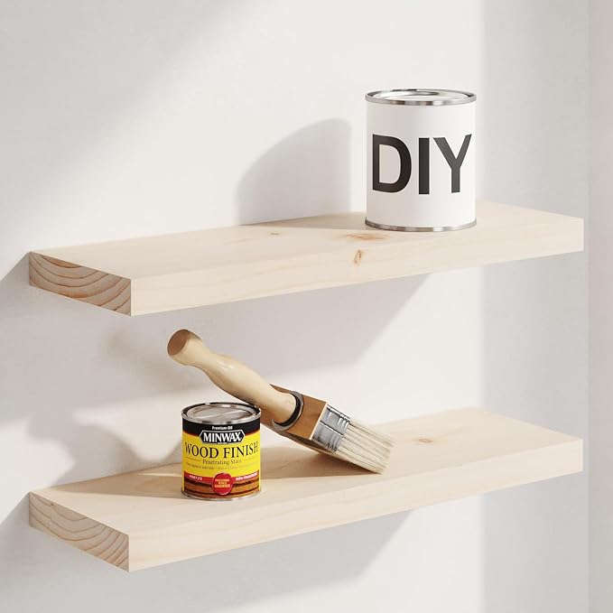 Homeforia 20 inch Wood Floating Shelves, High End Solid Natural Wood 20inch Floating Shelf for Wall Mounted, Unfinished Wooden 20in Floating Shelves, Heavy Duty Bracket, 20 X 6.5 X 1.75 inch, Set of 4