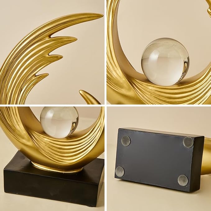 Modern Abstract Art Sculptures, Gold Entryway Table Accents, Black Shelf Decor Accents, Abstract Art Resin Sculpture for Dining Room, Office & Coffee Table – Centerpiece Fireplace Decor (Gold)
