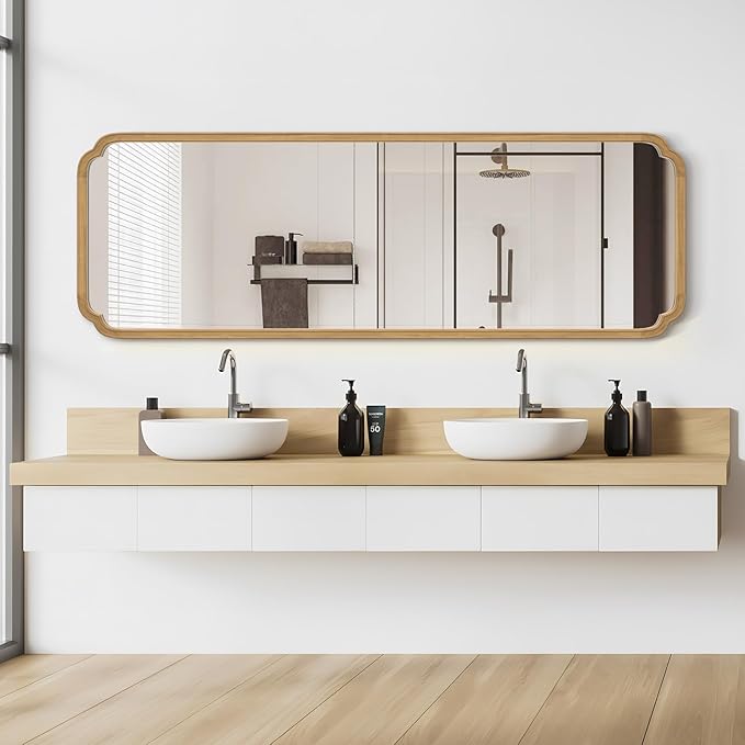 WallBeyond Full Length Mirror Wall Mounted 71"x24", Rustic Wooden Frame Floor Mirror, Large Full Body Mirror for Bedroom, Leaning or Hanging Against Wall (Natural Solid Wood)