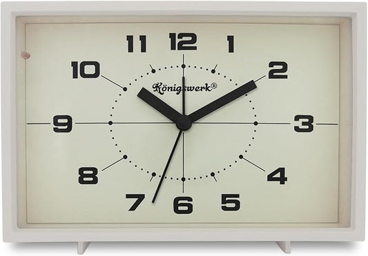 Analog Alarm Clock, 6 inch Silent Non Ticking Small Clock with Night Light, Battery Operated Simply Design for Bedroom, Bedside, Living Room, Room Decor, Desk, Table (White)