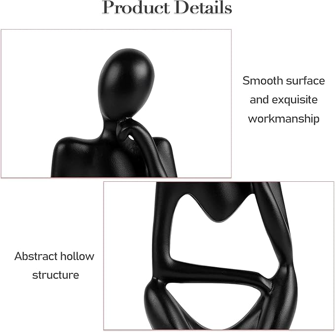 Creative Resin Thinker Minimal Abstract Art Sculpture Statue Figurines Home Office Bookshelf Desktop Decor (Black, Right, Small)